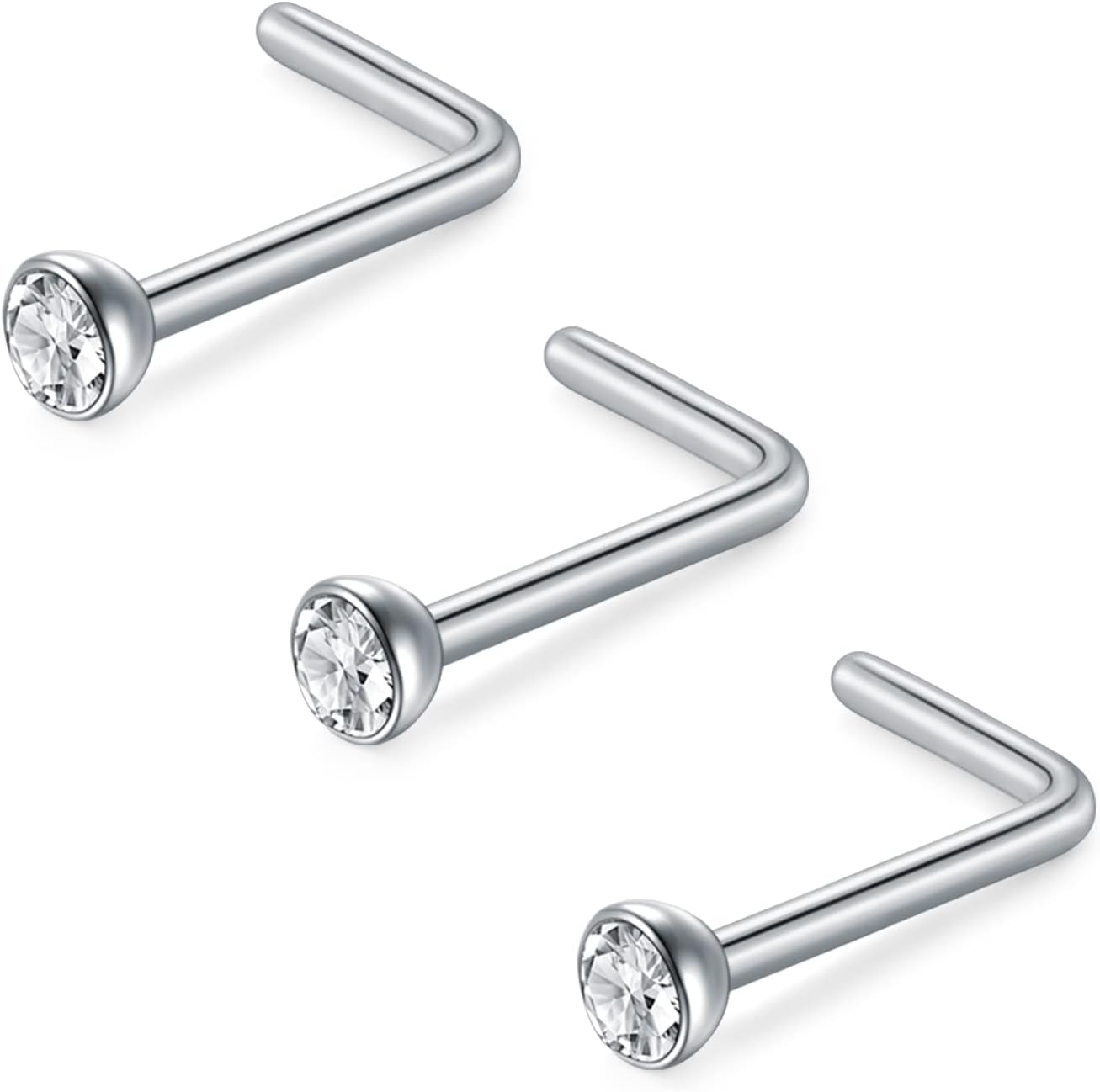 16G 18G 20G 22G L Shaped Nose Studs Surgical Steel 1.5mm 2mm 2.5mm 3mm Clear Colorful Diamond CZ Nose Rings Studs Nose Rings for Women Nose Nostril Piercing Jewerly Silver Gold Rose Gold Black