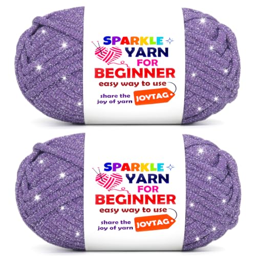 Image of 2 Pack Sparkle Beginner Crochet Yarn for Crocheting Knitting Multicolor Easy Crochet Yarn for Beginners(Dark Purple)