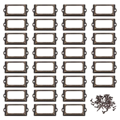 Porte-étiquettes en métal bronze pour classer les tiroirs d'un atelier vintage