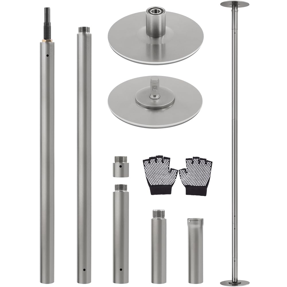 Yaheetech Barre de Pôle Dance Hauteur Réglable 225 cm-274,5 cm Pôle Dance Barre Diamètre de 45 mm Statique et Rotative Charge Maximale 200 kg pour Danse Fitness Exercise