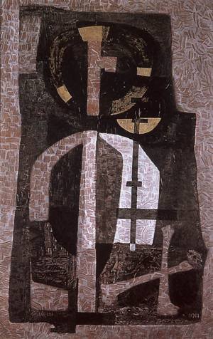 Peinture à l'huile de Lili Orszag, tableau de collection Catacomb 1959 grand format