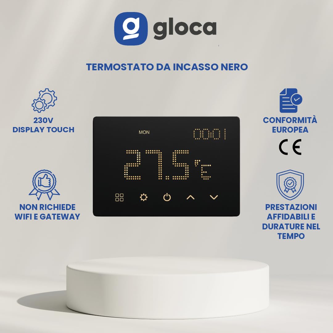 gloca Termostato programable empotrable 230 V pantalla táctil (negro)