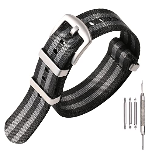 MCXGL Bracelet de montre de rechange en nylon militaire OTAN pour homme et femme Plusieurs couleurs et tailles (18 mm, 20 mm, 22 mm, 24 mm) 22mm Noir/gris Cover