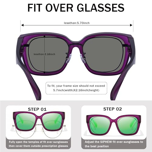 Image of SIPHEW Mirrored Sunglasses Polarized Fit Over Glasses for Women - Trendy Large Square w UV400 Protection Sun Glasses