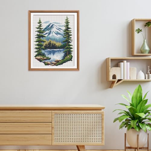 Image of FREEBLOSS 11CT Cross Stitch Kit Stamped Cross Stitch Craft Kit with Stitching Guide for Beginners Lake Landscape Embroidery Set Crossstitch Wall Hanging Set 15.7x19.7inch