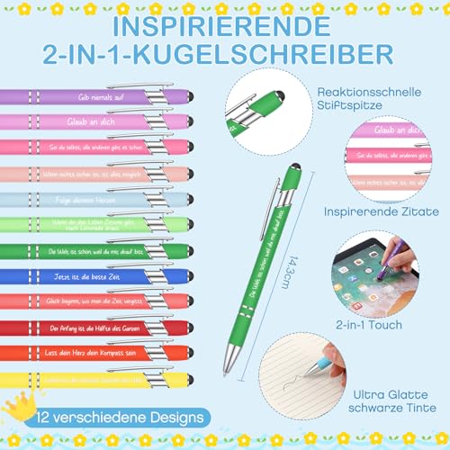 Tenare 12 Sets Kleine Dankeschön Geschenke für Kollegen Lehrer Inspirierend Mini Notizblöcke Kugelschreiber mit Spruch Magnetisch Lesezeichen Säckchen Abschiedsgeschenk für Mitarbeiter Team(Lebendig)