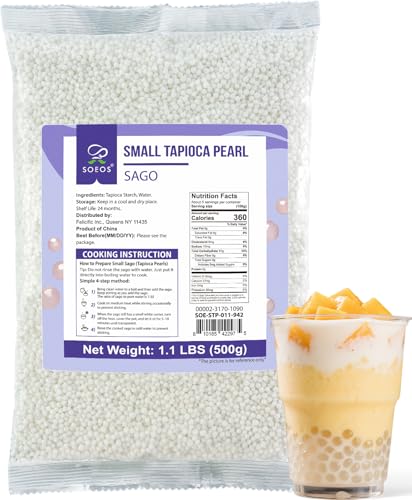 Soeos Small Tapioca Pearls for Asian Desserts, Bubble Tea, and Puddings, Quick-Cooking Sago Ball,...