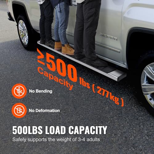 VEVOR Trittbretter Kompatibel mit 2009-2018 Dodge Ram 1500/2010-2023 Ram 2500/3500 (einschließlich 2019-2023 Classic) Crew Cab, 201 Edelstahl-Seitentrittbretter 227 kg, 152,4 mm, 2 Stück