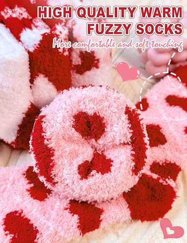 Image of Womens Fuzzy Socks Warm Fluffy Cozy Winter Slipper Thick Fleece Heart Socks 5 Pairs