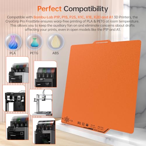 Image of BIQU Cryogrip Pro Frostbite Matte Orange Cold Build Plate for Bambu-Lab P1S /P2S /P1P /X2D /X1C /X1E /A1 3D Printer 257x257MM Double-Sided Upgrade Room Temperature Print Removable Surface Platform