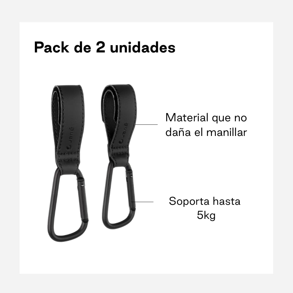 Jané Ganci Universali per Passeggino Set 2 Pezzi Fino a 5 kg Cinghie Regolabili Antiscivolo Nero