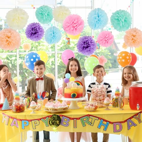Image of BestoFun 16Pcs Pastel Party Decorations - Pom Poms, Paper Flowers for Wedding, Birthday, Engagement Receptions, Bridal Shower
