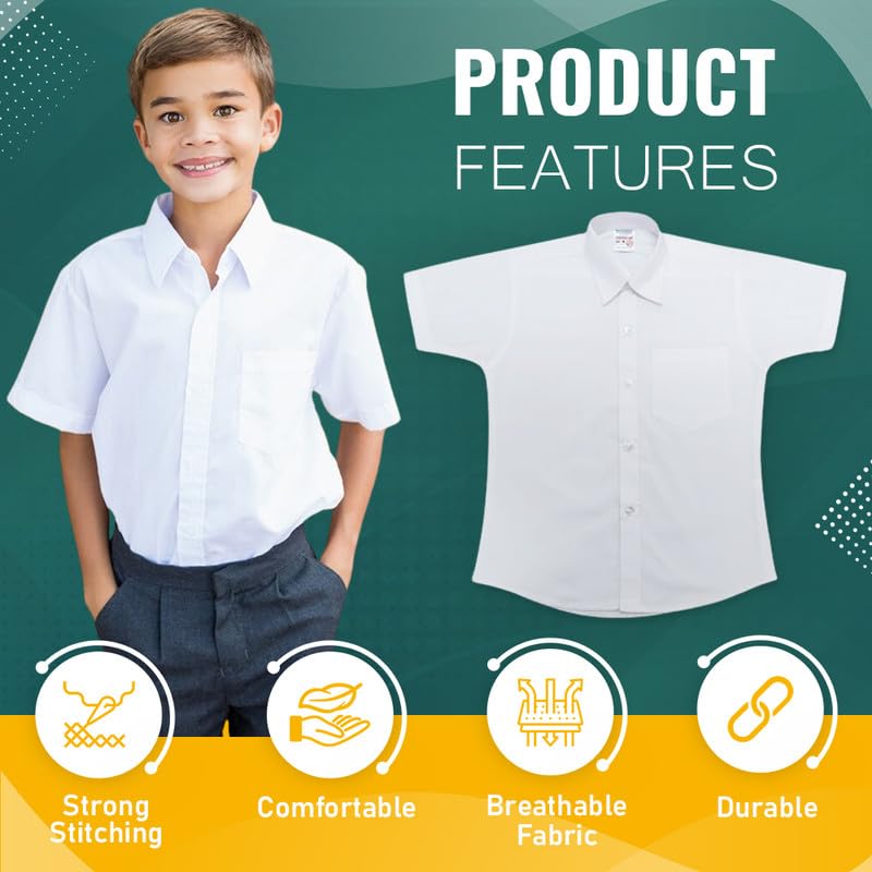 Image of Unisex School Uniform Half Sleeve White Shirt | Formal Uniform Shirts for Boys /Girls | Kids School Wear | Readymade Stitched Shirt for Students | School Clothes for Children