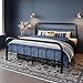WEEWAY Queen Size Metal Bed Frame with Wrought Iron-Art Curved Headboard, Victorian Vintage Style Platform Bed, No Box Spring Required, Black