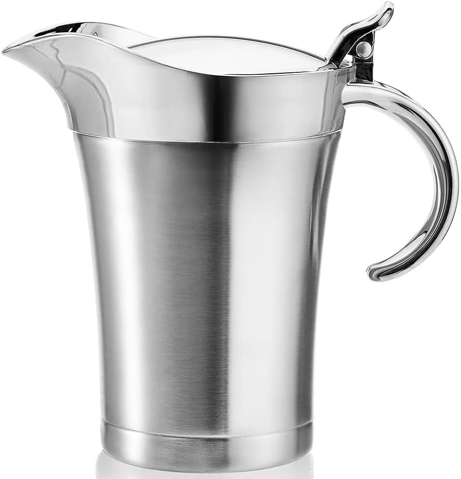 Stainless Steel Thermal Gravy Boat, Premium Double Insulated Thermal Sauce Jug, Silver Sauce Cup, Sauce Jug with Lid for Serving Sauce, Sauce, Vanilla Sauce, Cream (750 ml)