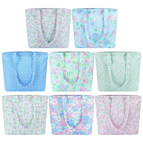 SilTriangle 8 Pcs Floral Tote Bag with Handle Bulk Gift for Mother's Day Reusable Floral Bridesmaid Tote Grocery Cloth Handbags Aesthetic Flower Shopping Shoulder Wedding Gift Bags for Women