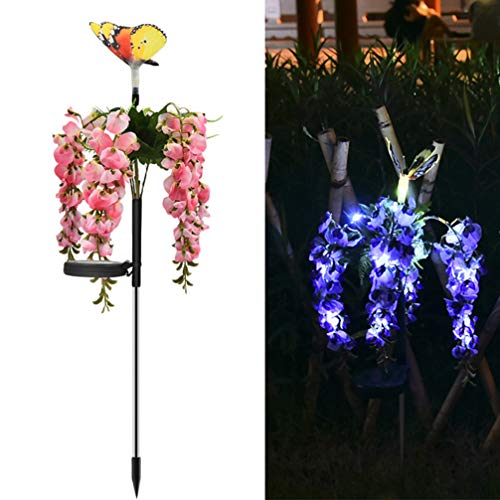 PIXNOR 2Pcs Levou Flor Luz Solar Artificial Tofu Flor Borboleta Pólo Lâmpada Caminho Entrada de Auto