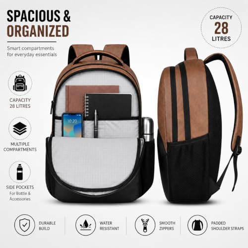 Image of BIGBERRY Rodeo | Leatherite Faux Leather Laptop Backpack for Men & Women | Water Resistant Medium Office, Travel, College Bag | Fits Up to 15.6 Inch Laptop | Travel, Casual & Business, Unisex