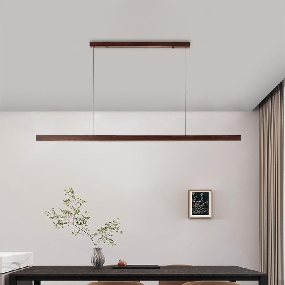 CUNTO LED Lampada a Sospensione in Legno Lampadario lineare Minimalista Lampada da soffitto Lampada a Sospensione a Striscia Lunga Lampadari Moderni per Tavolo da Pranzo Lampade a Sospensione per