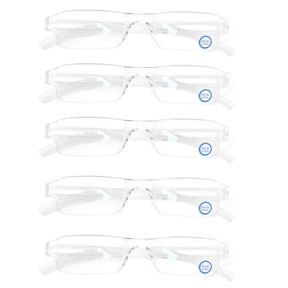 AQWANO Blue Light Blocking Computer Reading Glasses 5 Pack Clear Frame Rimless Readers Anti Glare Filter Lightweight for Women Men,1.5