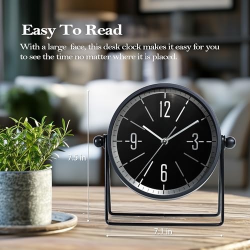 AYRELY® Vintage Metall-Tischuhr – Leise Kaminuhr ohne Ticken mit verstellbarem Winkel, Analoge Standuhr im Retro-Stil für Wohnzimmer, Regal, Kamin & Büro (Schwarz)