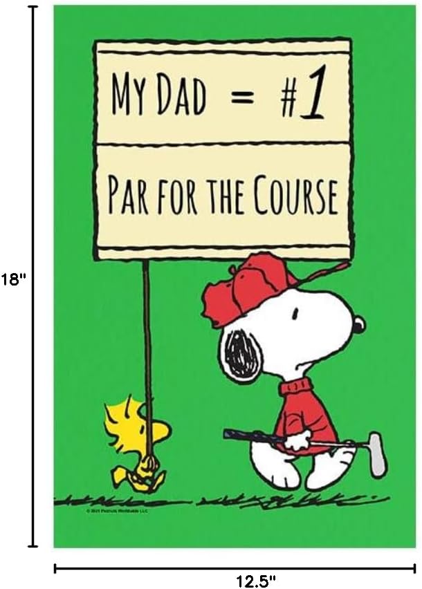 Flagology, PEANUTS Par for the Course – Garden Flag 12" x 18", Outdoor Flag, Exclusive Premium Fabric, Officially Licensed PEANUTS®, Father's Day