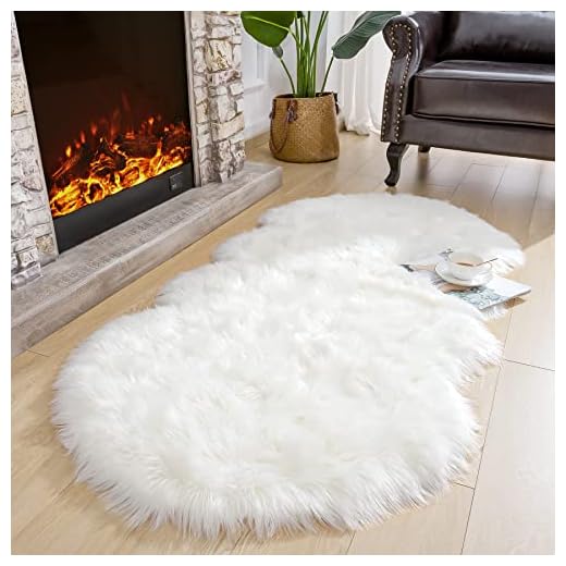 Noahas Faux Sheepskin Area Rugs Silky Long Wool Carpet for Living Room Bedroom, Children Play Dormitory Home Decor Rug, 2.6ft x 5.2ft, White