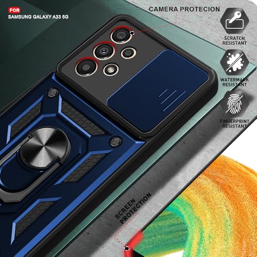 Image of AESTMO Tough Armor Samsung Galaxy A33 5G Bumper Back Case Cover | Ring Holder & Sliding Camera Shield Cover | 360 Degree Protection Back Case Cover for Samsung Galaxy A33 5G (Blue)
