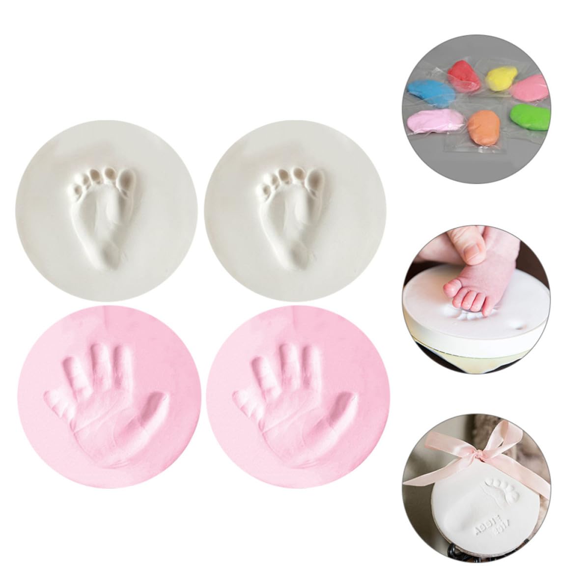 Balacoo Recuerdos de Huellas de Manos y Pies para Bebés, 4 Piezas de Barro para Registrar el Crecimiento y Decorar Mesas en Regalos para Recién Nacidos