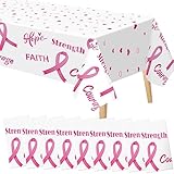 Breast Cancer Awareness Tablecloth, 54 x 108 in Pink Ribbon Plastic Table Cover, Breast Cancer Awareness Accessories Gifts for Women Girls Charity Public Dining Kitchen (White, 3 Pcs)
