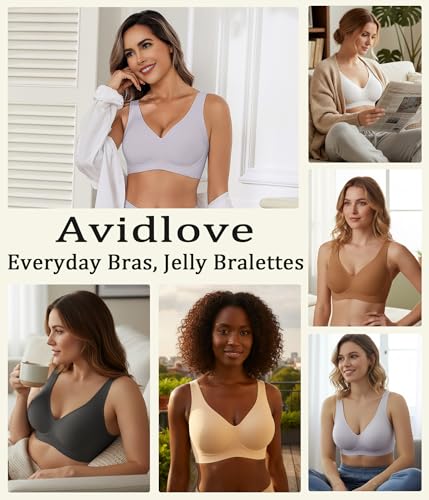 Image of Avidlove Wireless Bras for Women Comfortable Jelly Bra Deep V Seamless Bralette Full Coverage Padded Bralette Everyday