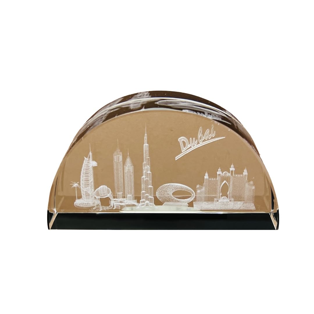 Crystal Glass 3D Model Paperweight Laser Engraving Figurines Dubai Souvenirs Table Decorations Gift Packing (White_Dubai_1)
