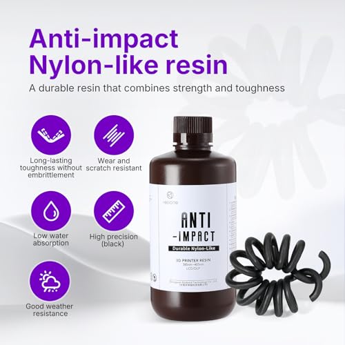 RESIONE Anti-Impact 3D Drucker Resin - Schlagfestes Extrem Robustes Nylonartiges Druckharz mit langfristiger Versprödungsbeständigkeit für funktionale Prototypen, Miniaturen (schwarz -1000g)