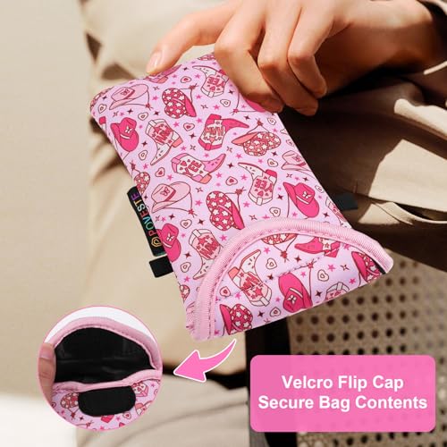 Image of POVESTE Neoprene Cell Phone Sleeve Pouch Case Bag with Crossbody Strap Lanyard for Women, Flap Closure Secure Cell Phone Bag with Pocket for Cards, Cash. (Cowgirl Spirits)