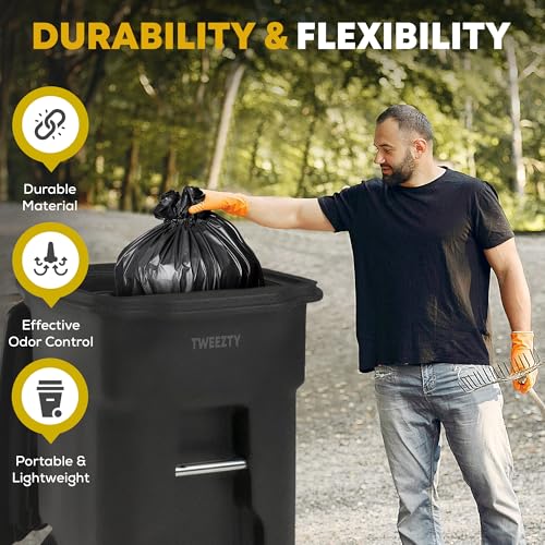 96 Gallon Heavy Duty Trash Can - Durable Plastic Garbage Bin with Lid and Wheels - Rugged Outdoor Waste Container for Residential, Commercial, Indoor, and Curbside Use