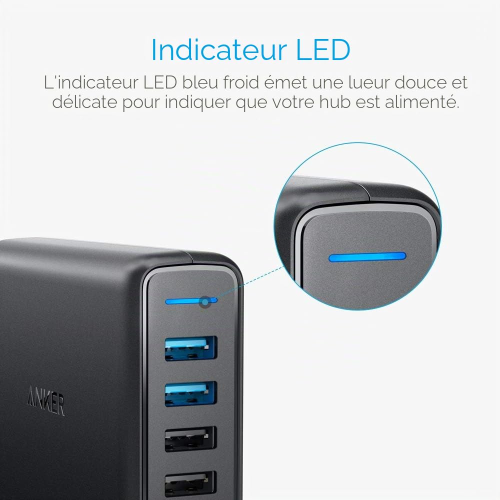 [Quick Charge 3.0] Anker PowerPort Speed 5 Chargeur Secteur 63W 5 Ports USB - Chargeur mural avec 2 ports QC 3.0 (compatibles QC 2.0) pour iPhone, Samsung, LG G5, Nexus 6, iPad et autres