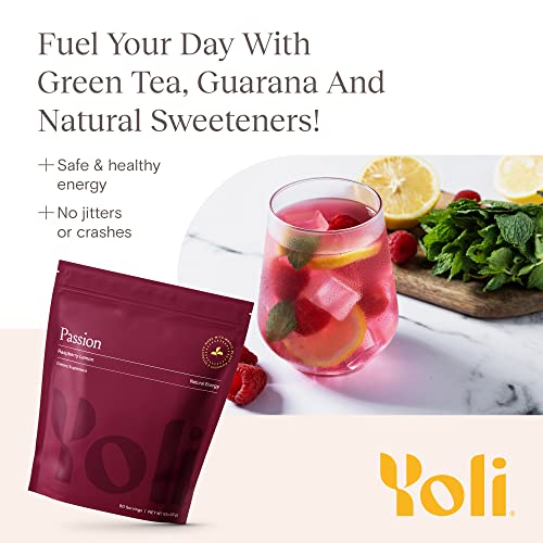 Image of Yoli Passion Energy Powder Mix, Raspberry Lemon, Sugar-Free, 90 Servings | Bulk 90-serving raspberry lemon energy drink mix with green tea and guarana for endurance, stamina, and daily performance.