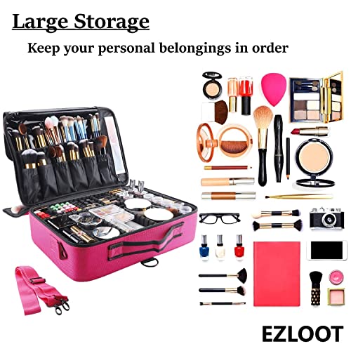 Image of Travel Makeup Case, Professional Cosmetic Train Cases Artist Storage Bag Make Up Tool Boxes Brushes Bags with Compartments Vanity Organizer (16 INCH(2 Layer), Pink)