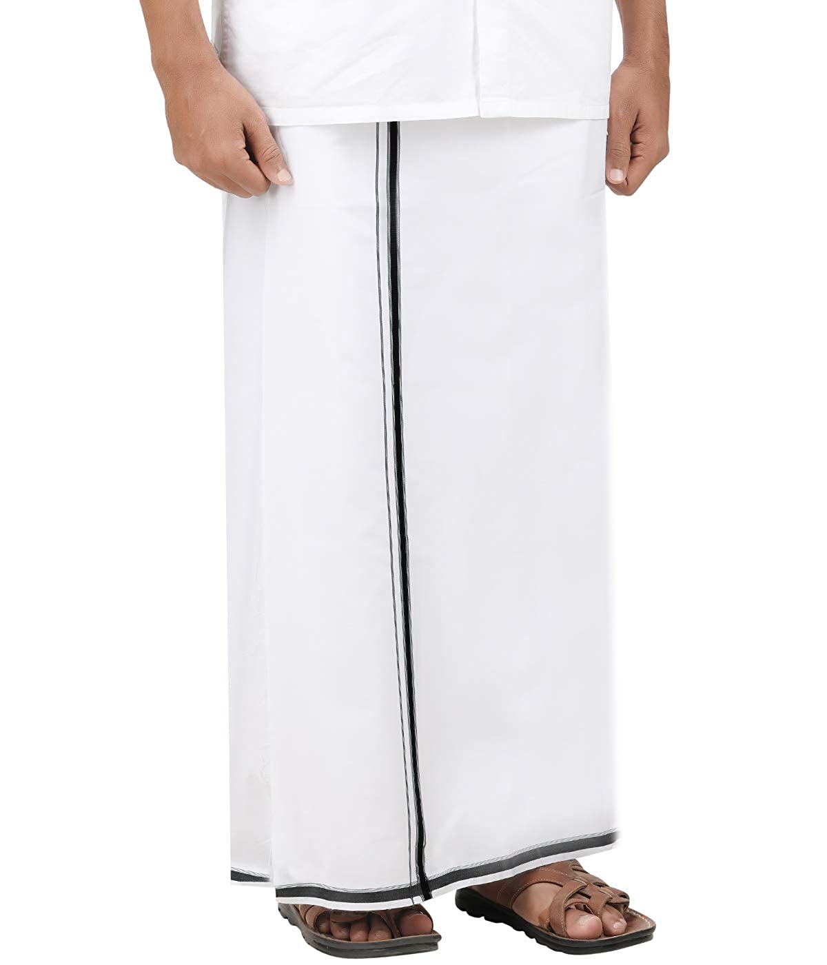 YETTALAN® Mens Thick Border 100% Cotton Dhoti 2.00 Meters Pure White Mundu/Vesti