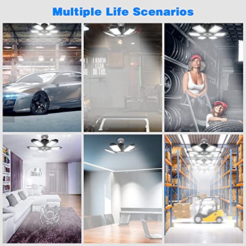 garage lights - 2pack super bright 32000lm led garage ceiling light 6500k led shop light w 6 deformable panels screw in e26e27 socket light bulbs for workshop storage warehouse attic