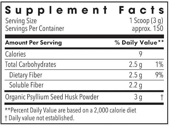 Metabolic Maintenance Organic Psyllium Husk Powder, 1 lb | 3g Organic Soluble Fiber per Serving for Digestive and Bowel Regularity Support, Non-GMO, 150 Servings