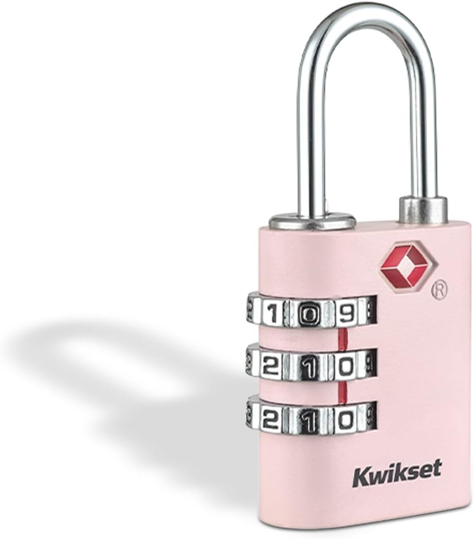 Kwikset TSA Approved 3-Digit Combination Luggage Lock, Travel Suitcase and Bag Lock, Round Body, 1-3/16 in Body, 1 Pack, Pink