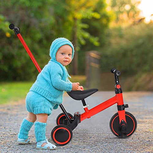 OHMG Dreirad für Babys, mitwachsend, 1-4 Jahre, 4-in-1, Dreirad, Laufrad, Fahrrad ohne Pedal, abnehmbare Pedale, verstellbarer Sitz (Rot (4 in 1)) – Bild 8