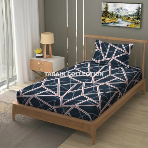 Image of Single Flat Bedsheet 60 x 90 Inch with 1 Pillow Cover, Cotton Blend Soft Breathable Bed Sheet Set for Single Bed, Lightweight Comfortable Bedding for Home Guest Room Daily Use