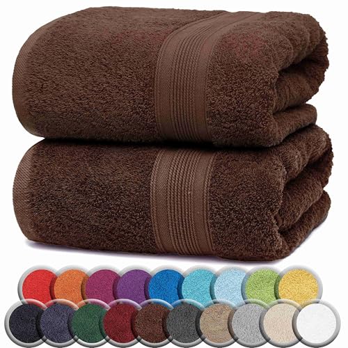 NatureMark Serviettes DE Bain Premium/Serviettes DE Douche en 100% Coton, Douces, durables, avec Boucle de Suspension – Lot de 2, 100x150 cm, Marron Chocolat