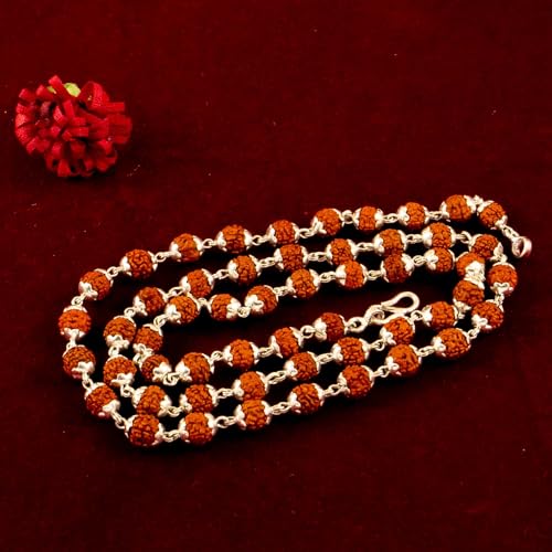 Image of Njels 925 BIS Hallmark Silver Original Rudraksha Mala for Men | 5 Mukhi 6MM Size and 54 Rudraksha Beads | Gemmological Lab Certified Ruthratcham Malai for Men