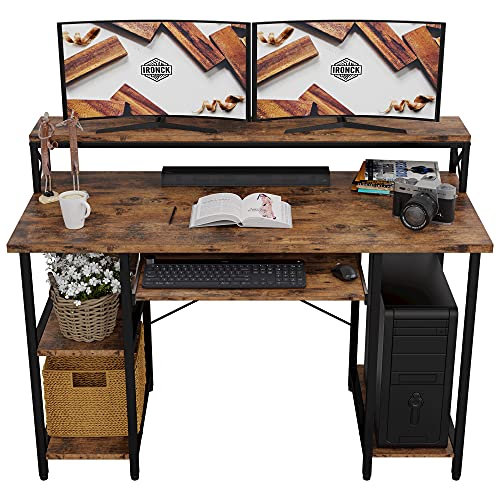 IRONCK Computer Desk 47", Home Office PC Desk with Keyboard Tray Monitor Stand Storage Shelf CPU Stand, Modern Study Writing Table for Home Office IRONCK Computer Desk 47", Home Office PC Desk with Keyboard Tray Monitor Stand Storage Shelf CPU Stand, Modern Study Writing Table for Home Office