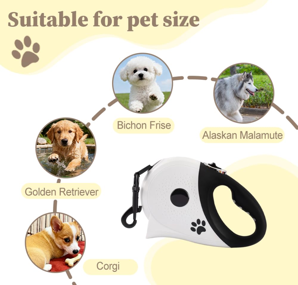 Guinzaglio retrattile per cani, 5 m, con nastro leggero e resistente, per cani di piccola e grande taglia attività all'aperto