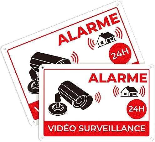 2 Panneaux Vidéo Surveillance Aluminium 20x30 Cm - "Propriété Privée", Rouge Et Blanc, Neufs