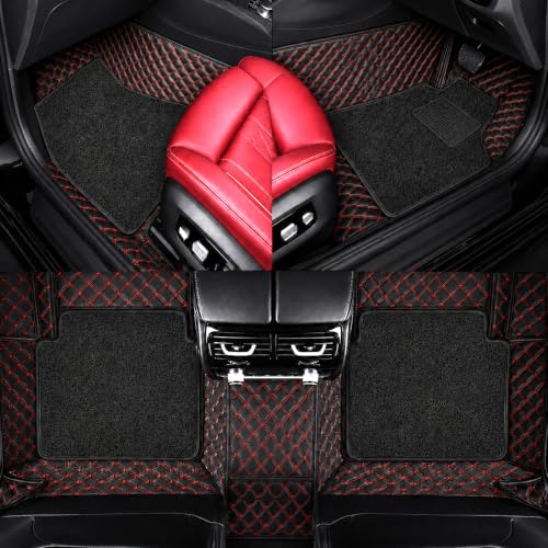 Image of Premium 7D Car Mat for Tata Punch EV (Model:2024-2026) || Luxury Leather Dual-Stitch Full Set 7D Car Floor Mat || 100% Waterproof || Colour : Red-Black (Design-1)